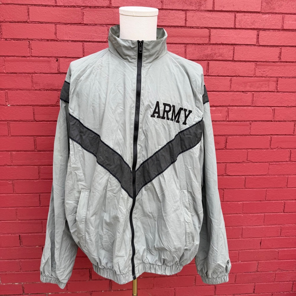 Vtg Skilcraft US Army Physical Fitness Jacket Full Zip Gray‎ Black Mens Size XXL